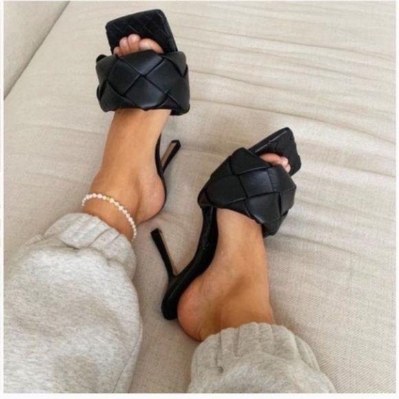 Woven Square Toe Mules – Black - Picture 2 of 10